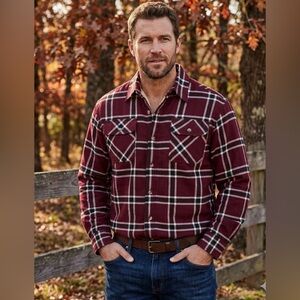 Wrangler Authentics Men’s Long Sleeve Sherpa Lined Flannel Shirt Jacket M Red